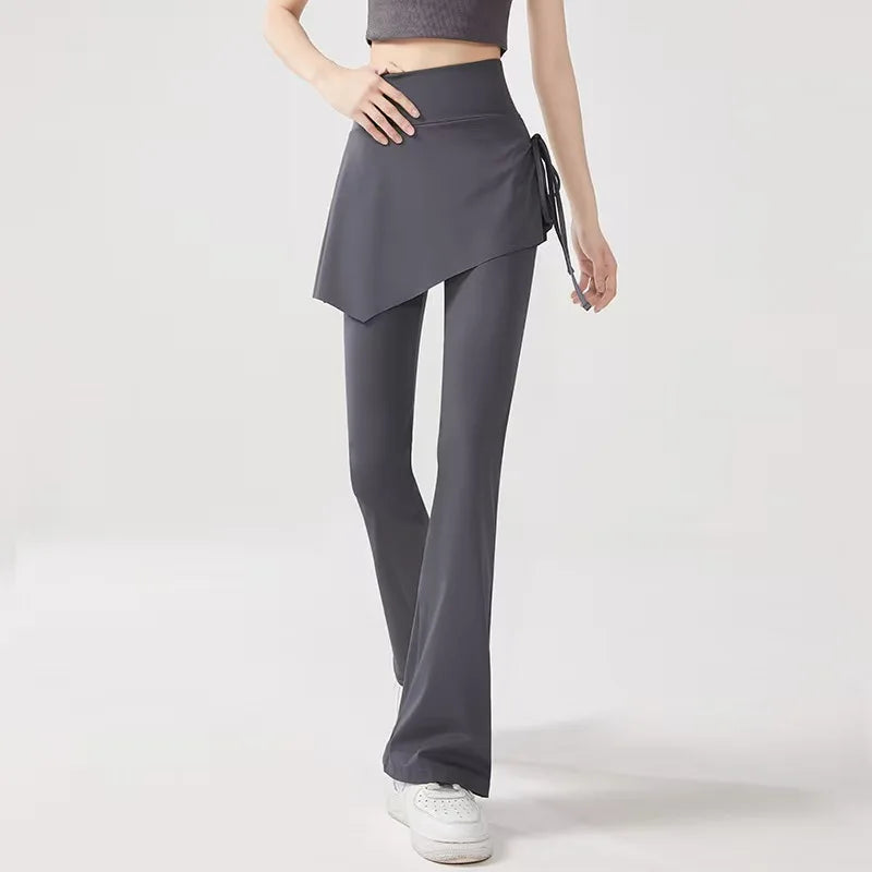 Women's Skirt Overlay Flared Pants with High Waist for Yoga and Casual Wear