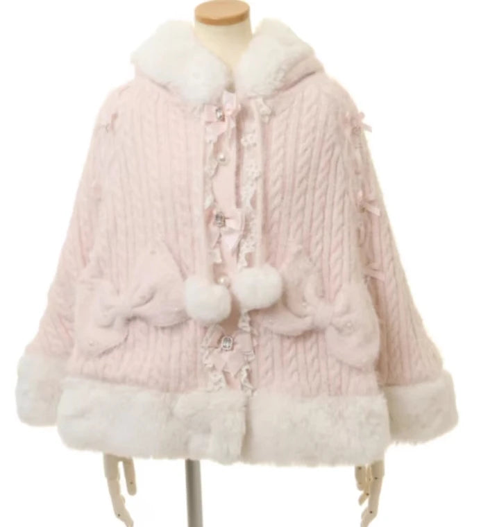 Hooded Bow Trim Cape for Layering over Outfits