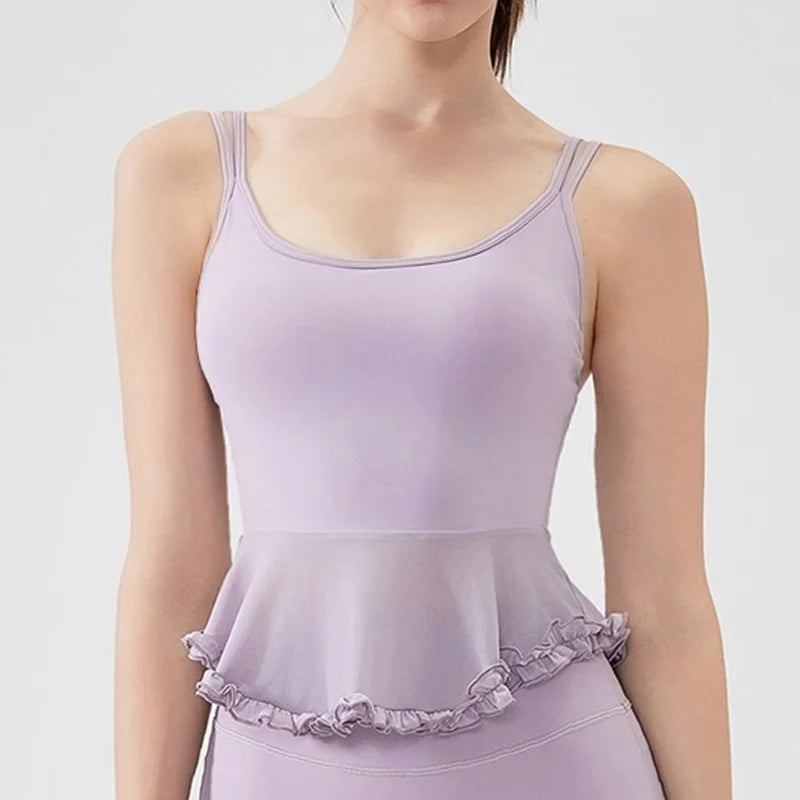 Women's Ruffle-Hem Sleeveless Workout Top