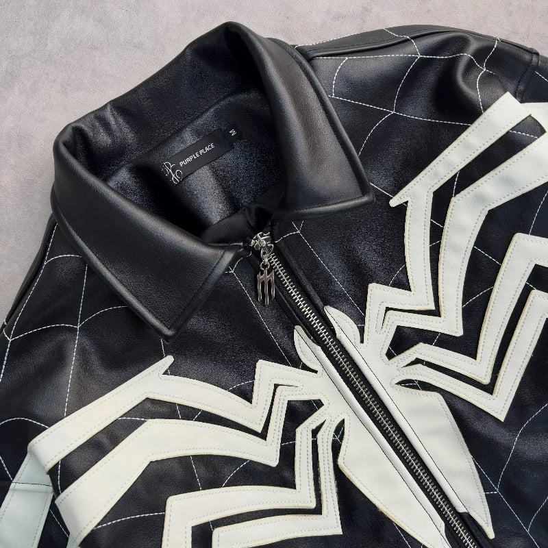 Spiderweb Graphic Long Sleeve Casual Front Closure Streetwear Jacket