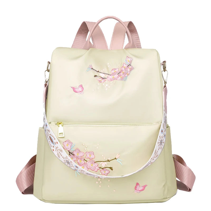 Floral Print Backpack with Rear Zipper Opening and Top Handle