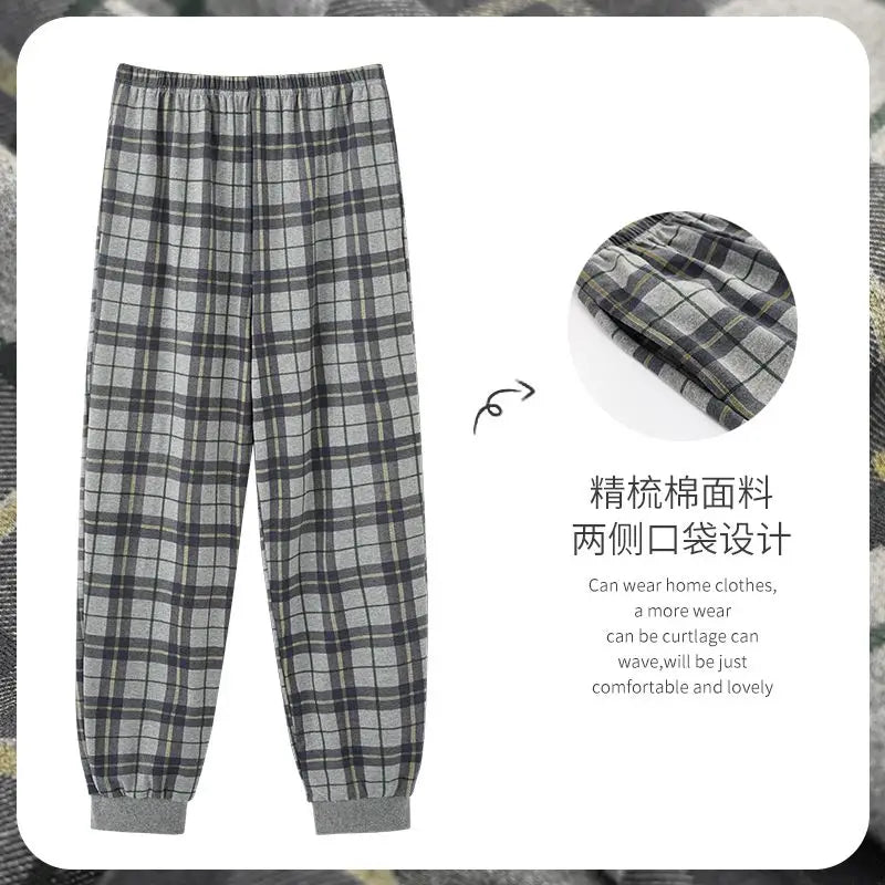 Men's Plaid Elastic Waist Straight Leg Cotton Pajama Pants