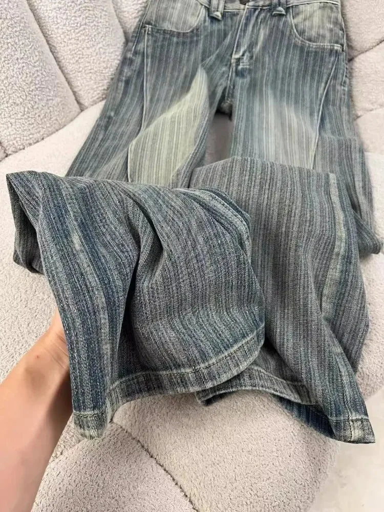Women's Striped Washed Loose Fit Denim Jeans For Everyday Outfits