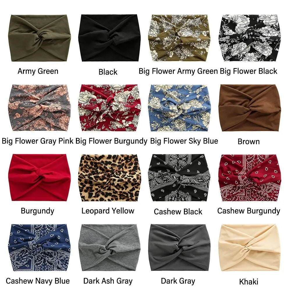 Wide Twist Front Fabric Headband in Solid and Printed Styles