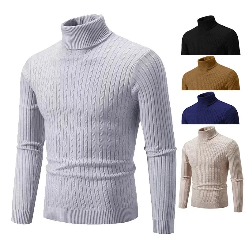 Men's Cable Knit Turtleneck Long Sleeve Sweater