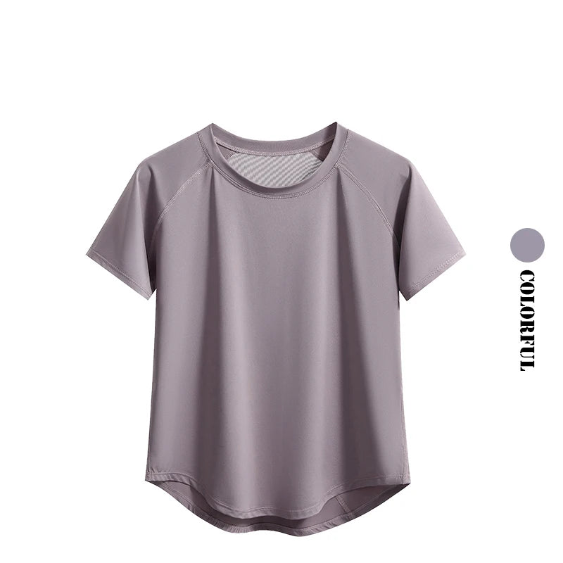 Women's Curved Hem Short Sleeve Sports T-shirt For Workout Outfits
