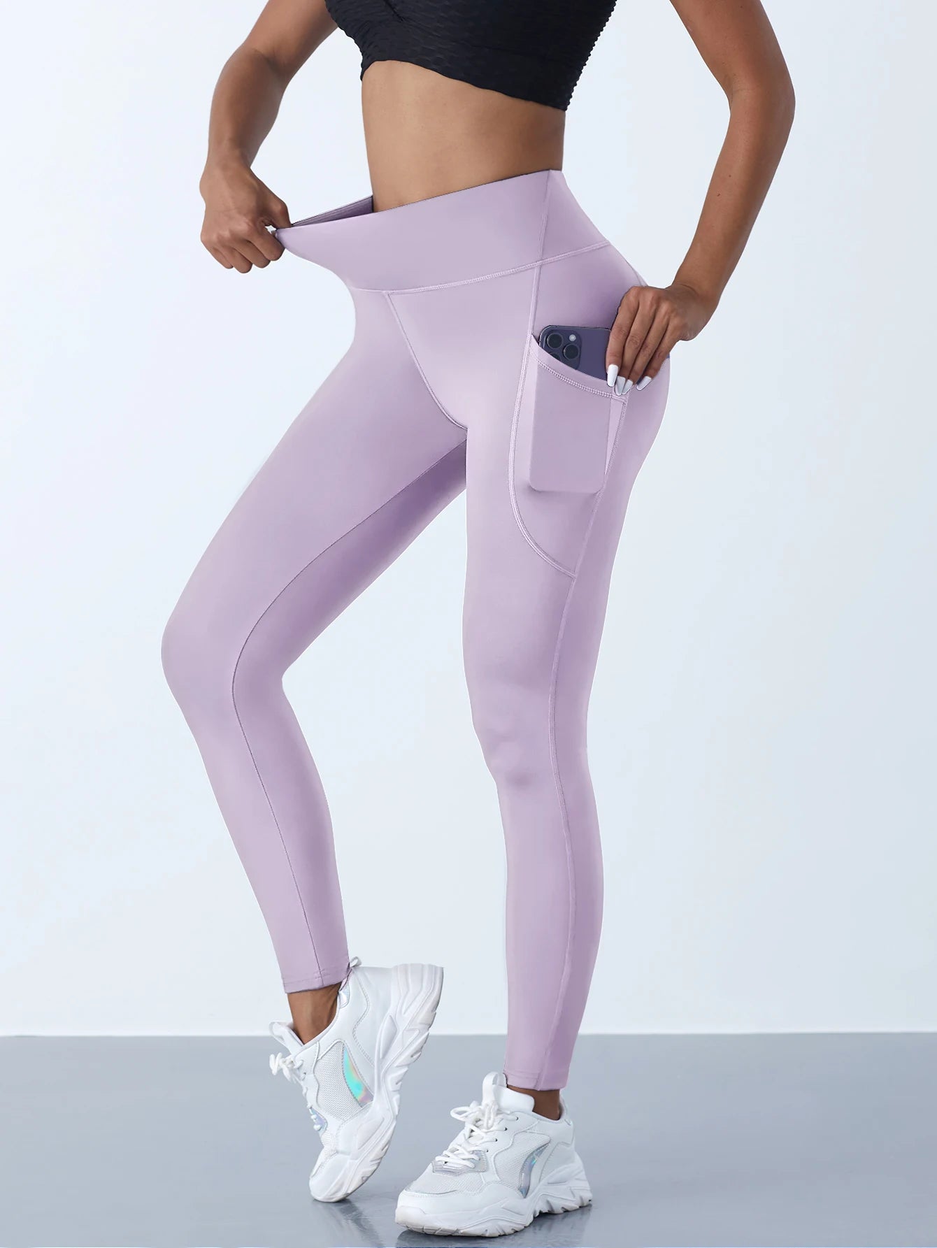 Women's Side Pocket Panelled Full Length Leggings For Workout Outfits