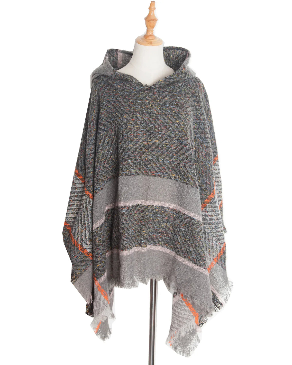Hooded Herringbone Texture Poncho for Layering over Outfits