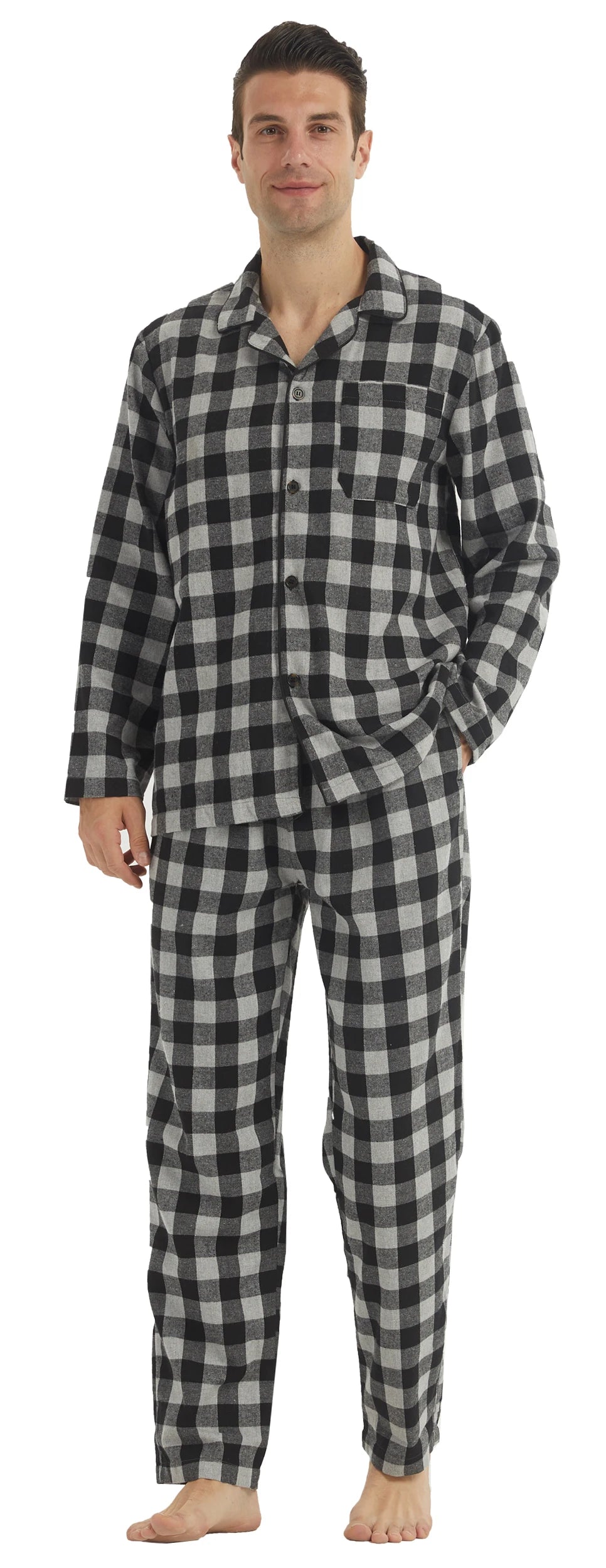 Men's Plaid Button Front Long Sleeve Shirt and Pants Pajama Set