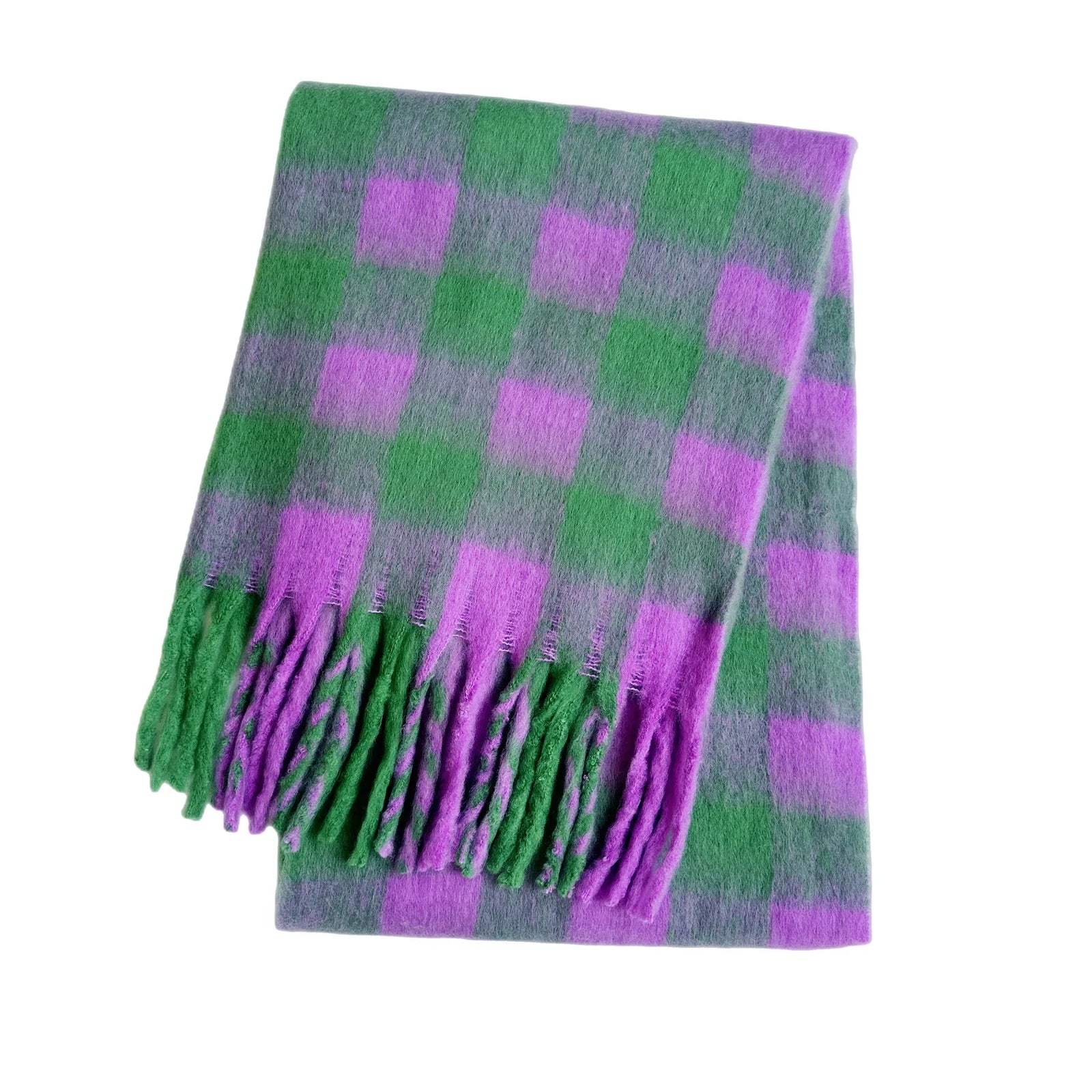 Multicolor Plaid Scarf with Long Shape and Fringed Ends