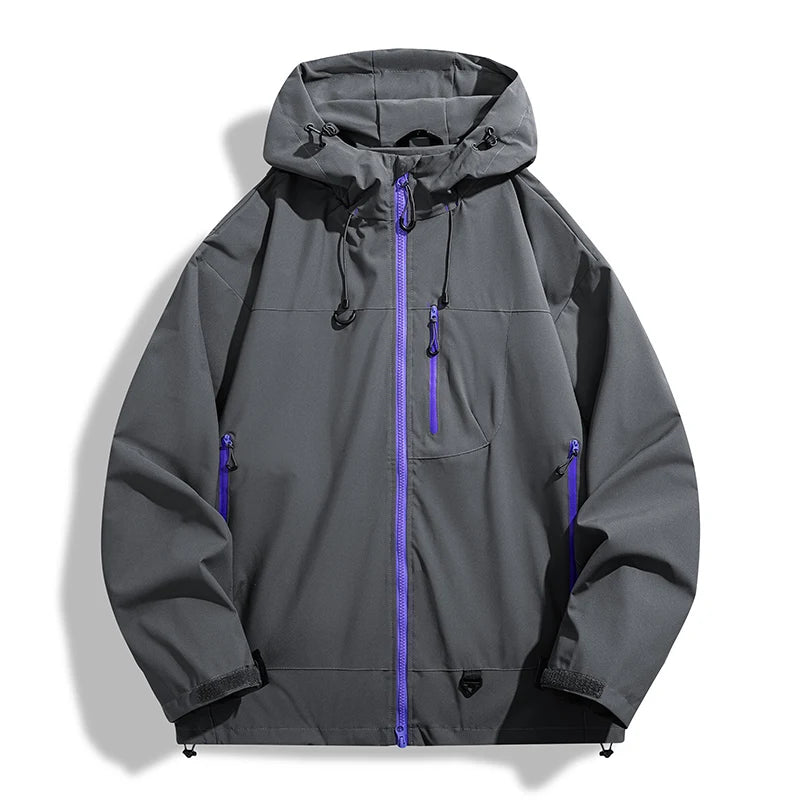 Hooded Long Sleeve Full Zip Outdoor Hiking Jacket with Pockets