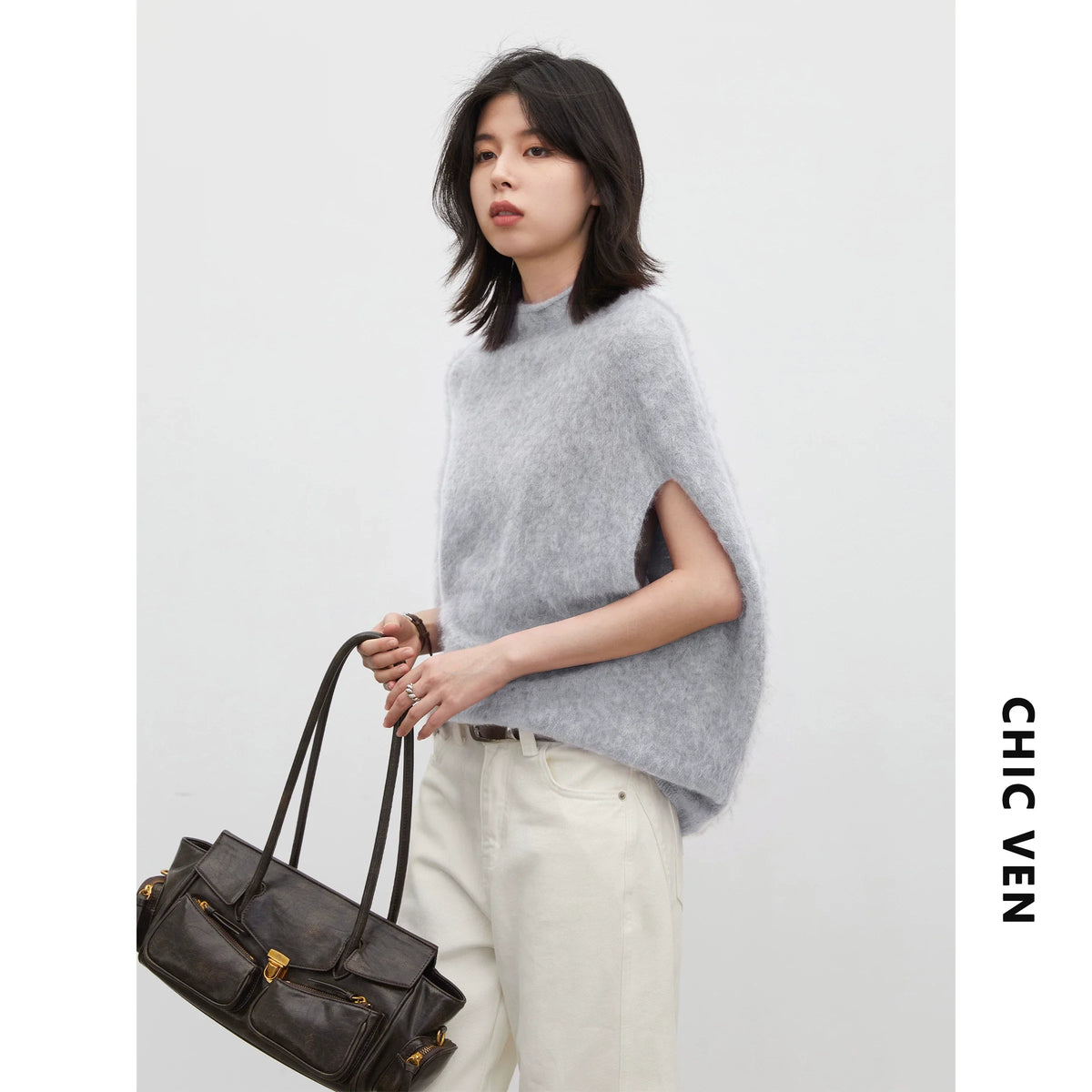 Women's Wide Draped Pullover Shoulder Poncho Poncho Casual Knit Layer