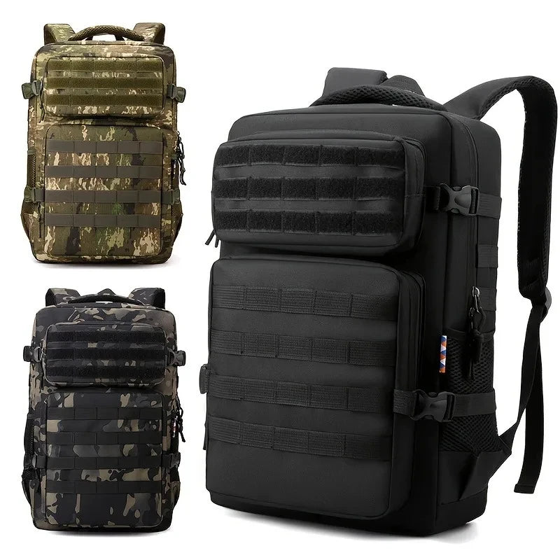 Tactical Style Backpack with Front Webbing and Multiple Zipper Compartments