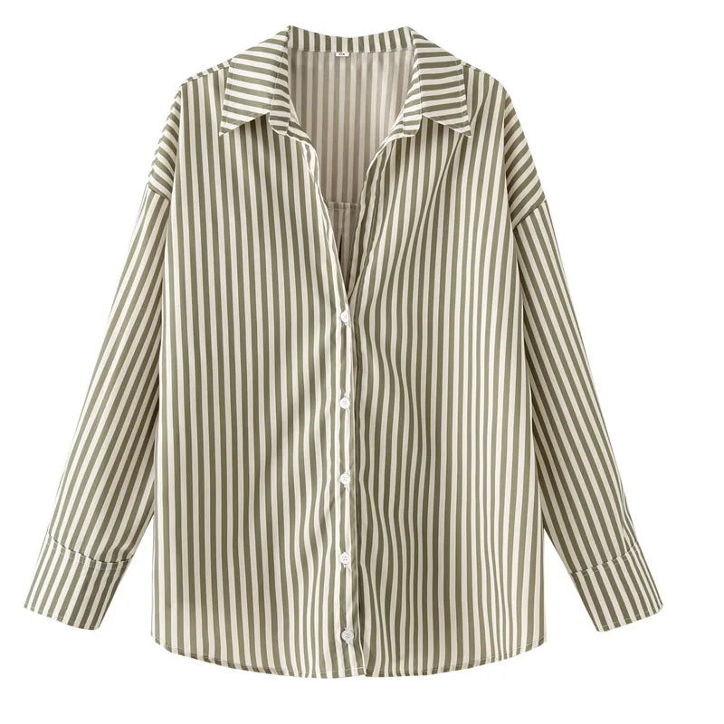 Women's Striped Collared Long Sleeve Shirt