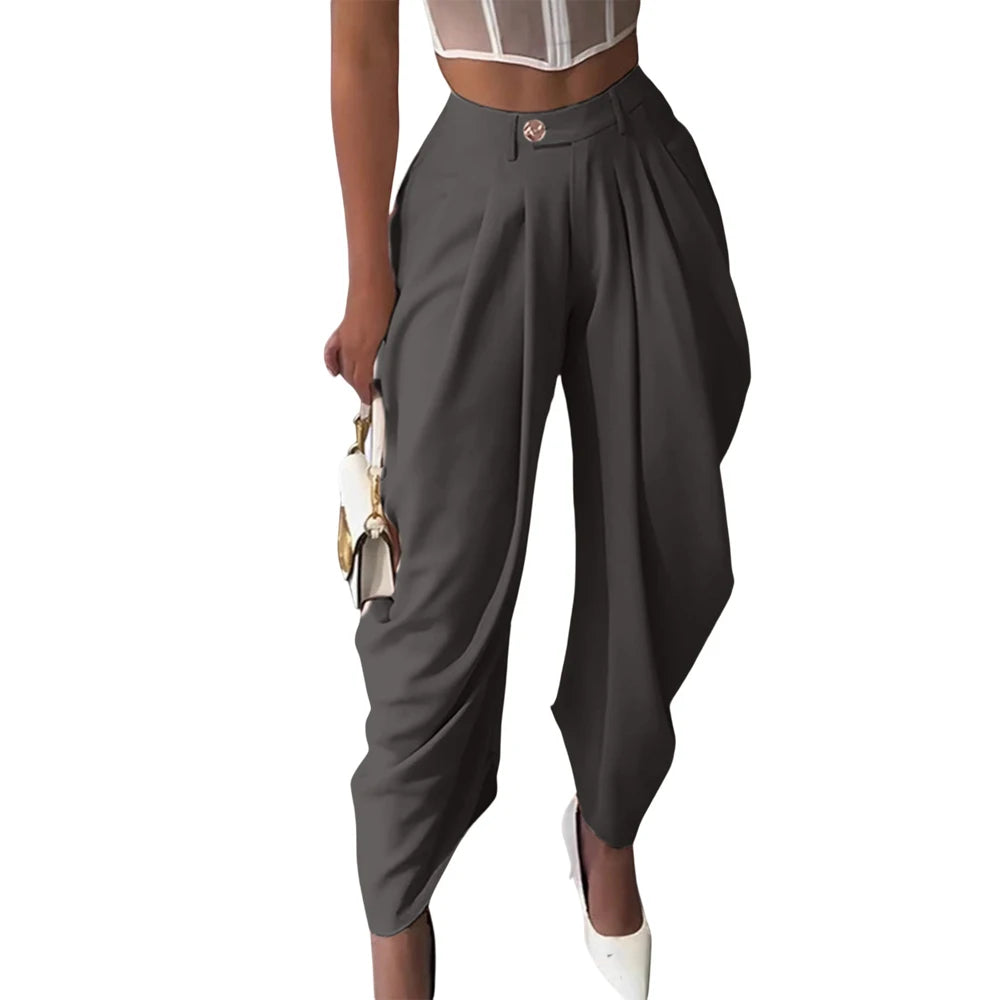 Women's Pleated Harem Pants with Tapered Legs and Waistband