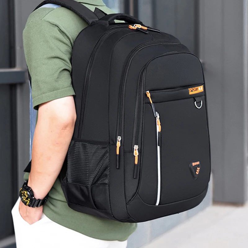 Multi-Layer Commuter Backpack with Front Zippers and Contrast Colour Details