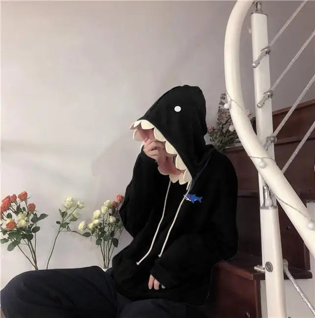 Shark Hood Long Sleeve Pullover Casual Hoodie for Layering