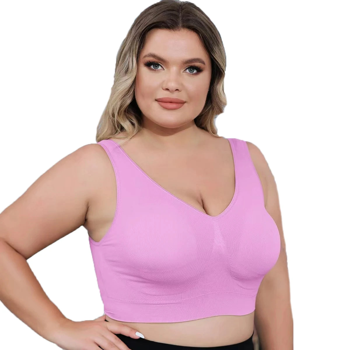 Women's Wide Strap Polyamide Blend Longline Bra with V Neck