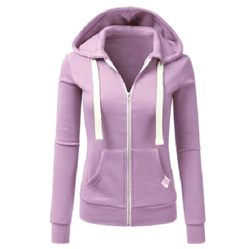 Long Sleeve Full Zip Casual Hooded Sweatshirt for Layering