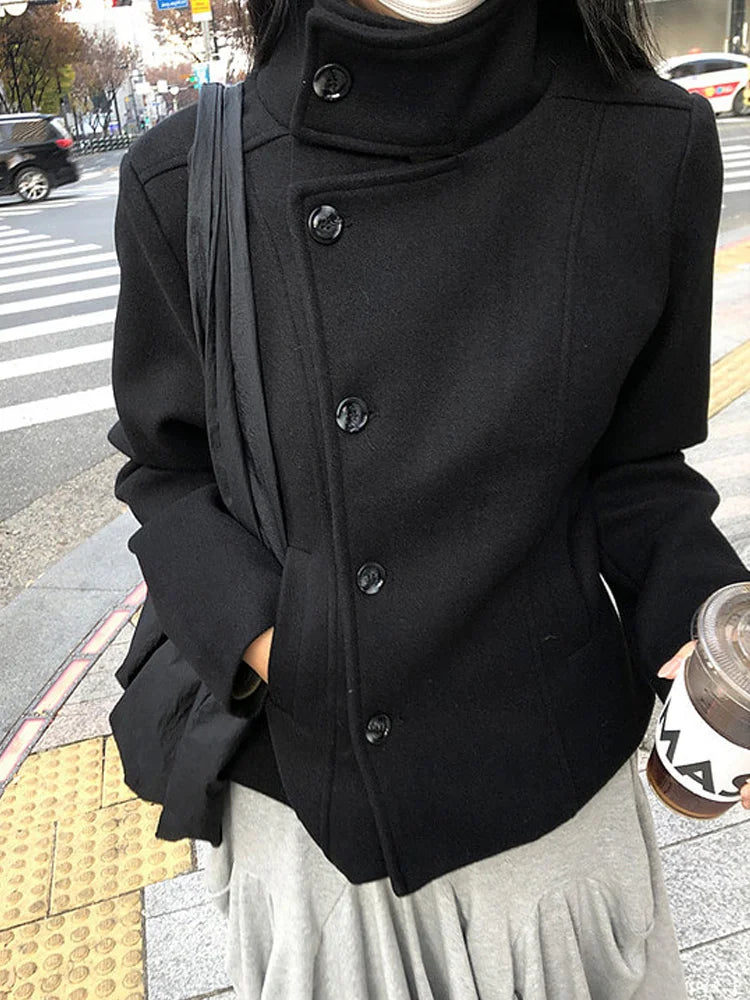 Long Sleeve Casual Coat with Extended Hem and Front Closure