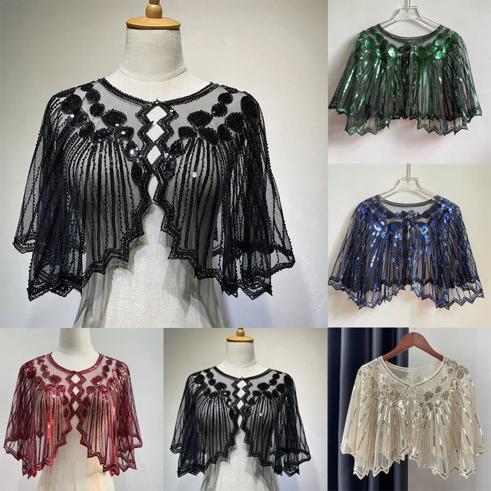 Beaded Sequin Capelet for Layering over Dresses and Tops