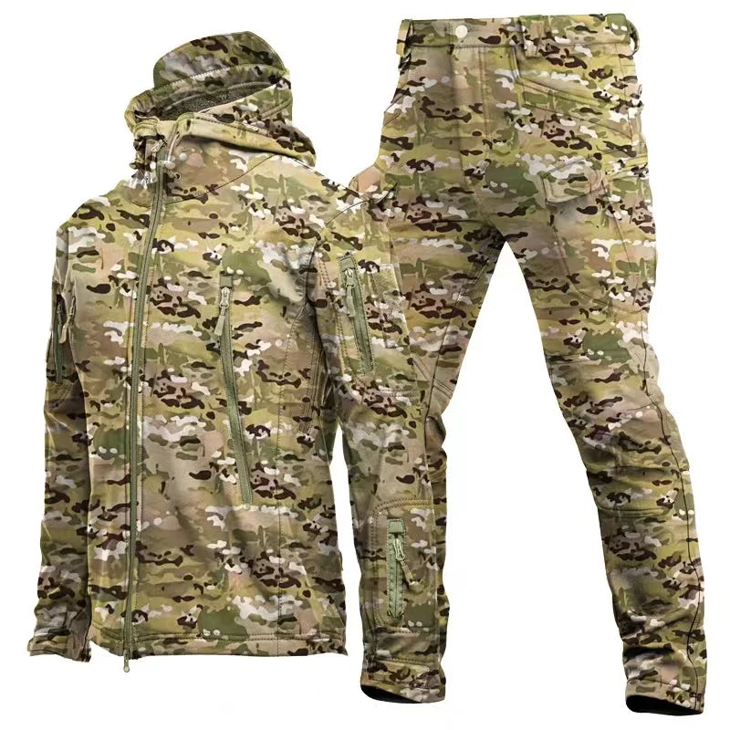 Outdoor Hooded Jacket and Trouser Clothing Set with Style Options