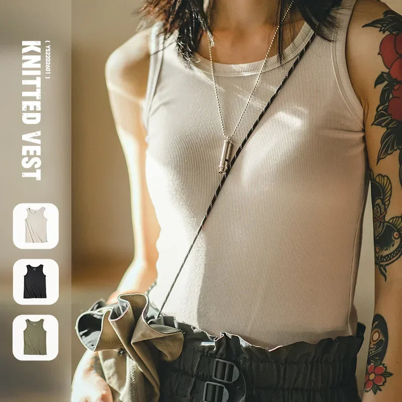 Women's V-Neck Knit Tank Top with Sleeveless Design and Simple Shape
