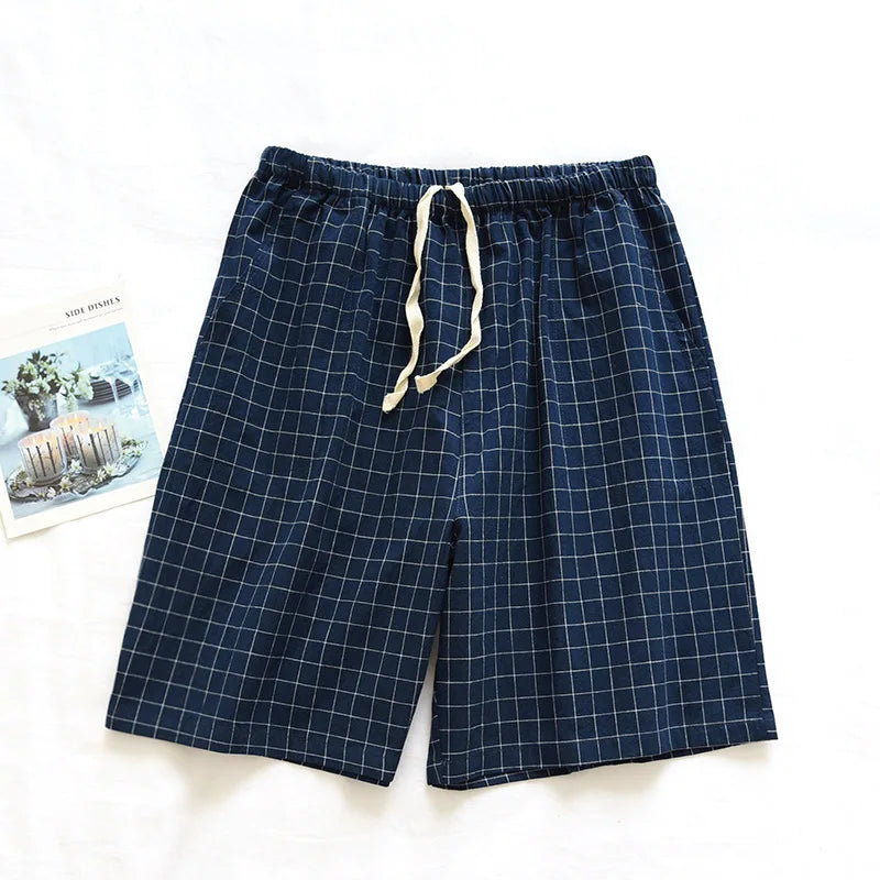 Men's Grid Check Drawstring Waist Short Lounge Pajama Shorts