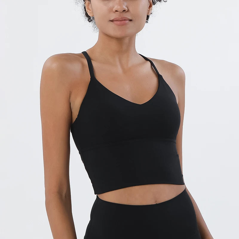 Women's V Neck Cross Back Longline Tank Top