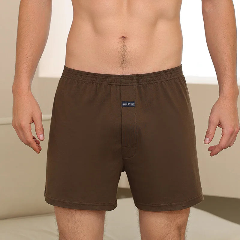 Men's Solid Button Detail Elastic Waist Boxer Style Sleep Shorts