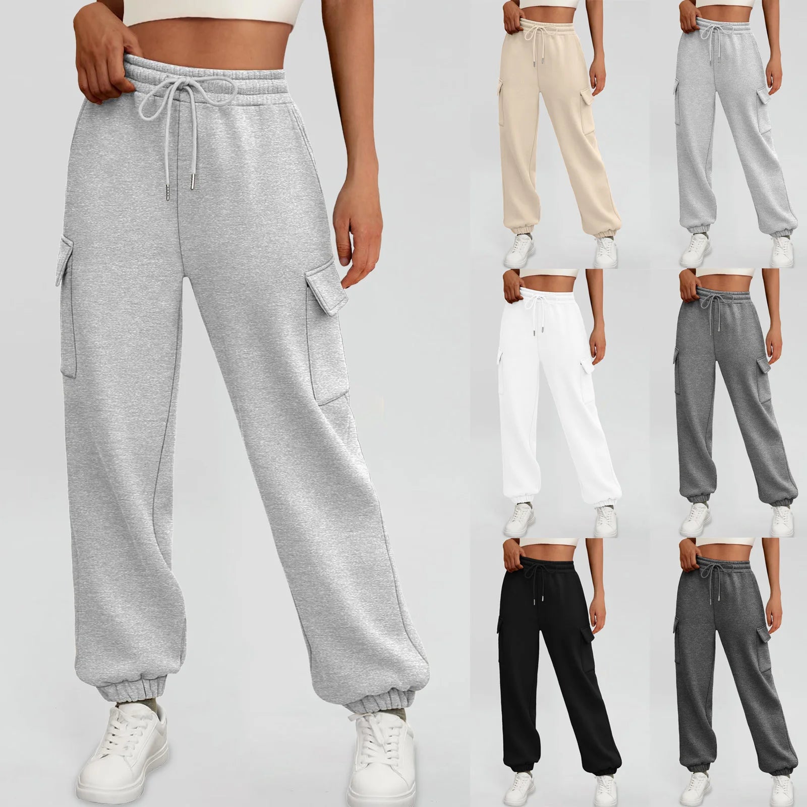 Women's Cargo Joggers with Drawstring Waist and Fleece Lined Design