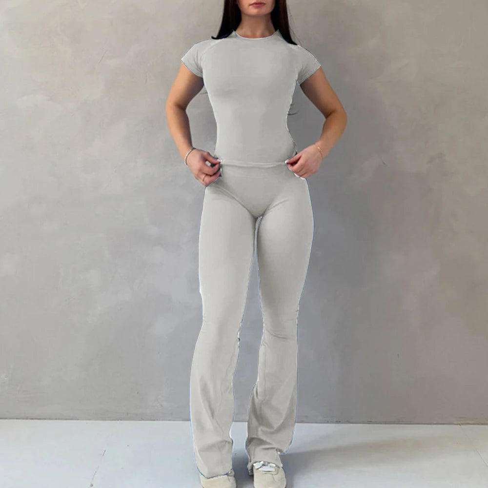Women's Tee And Flared Bottoms Yoga Set For Workout Outfits