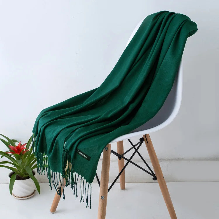 Solid Long Fringed Scarf for Wrap and Neck Styling