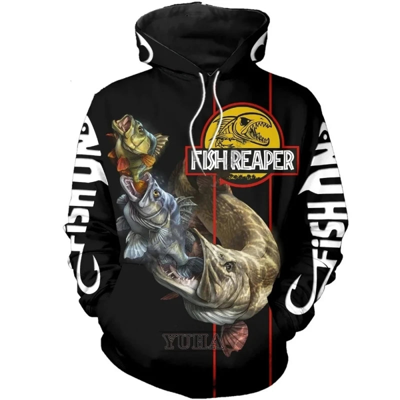 Men's Fishing-Graphic Long-Sleeve Pullover Hoodie