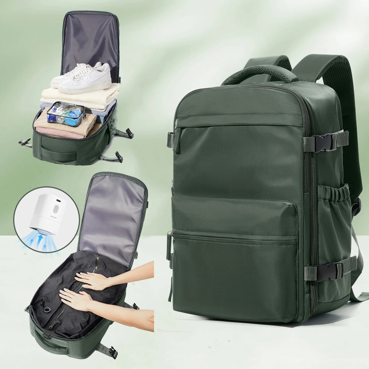 Travel Backpack with Internal Compression Storage and Zippered Compartments