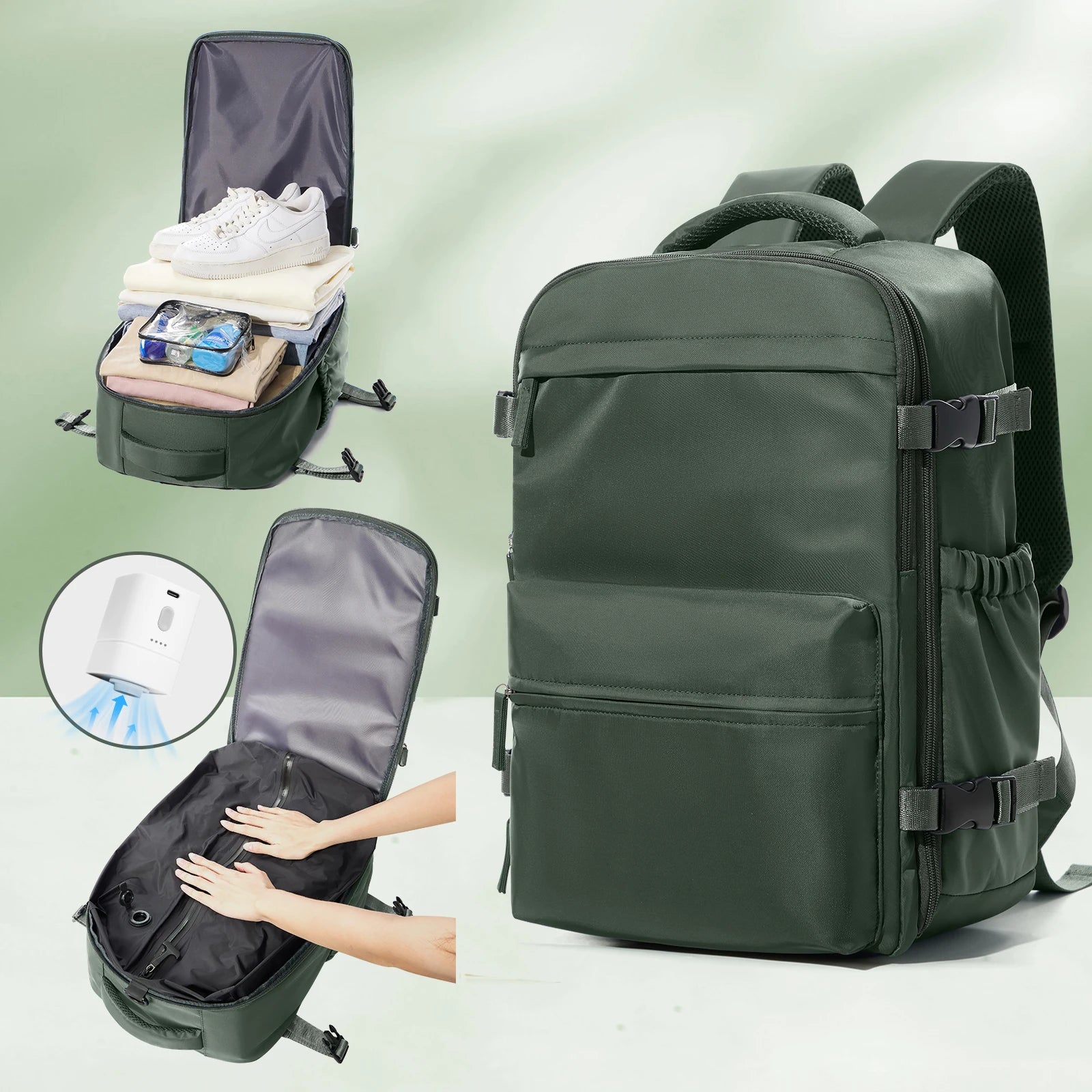 Travel Backpack with Internal Compression Storage and Zippered Compartments
