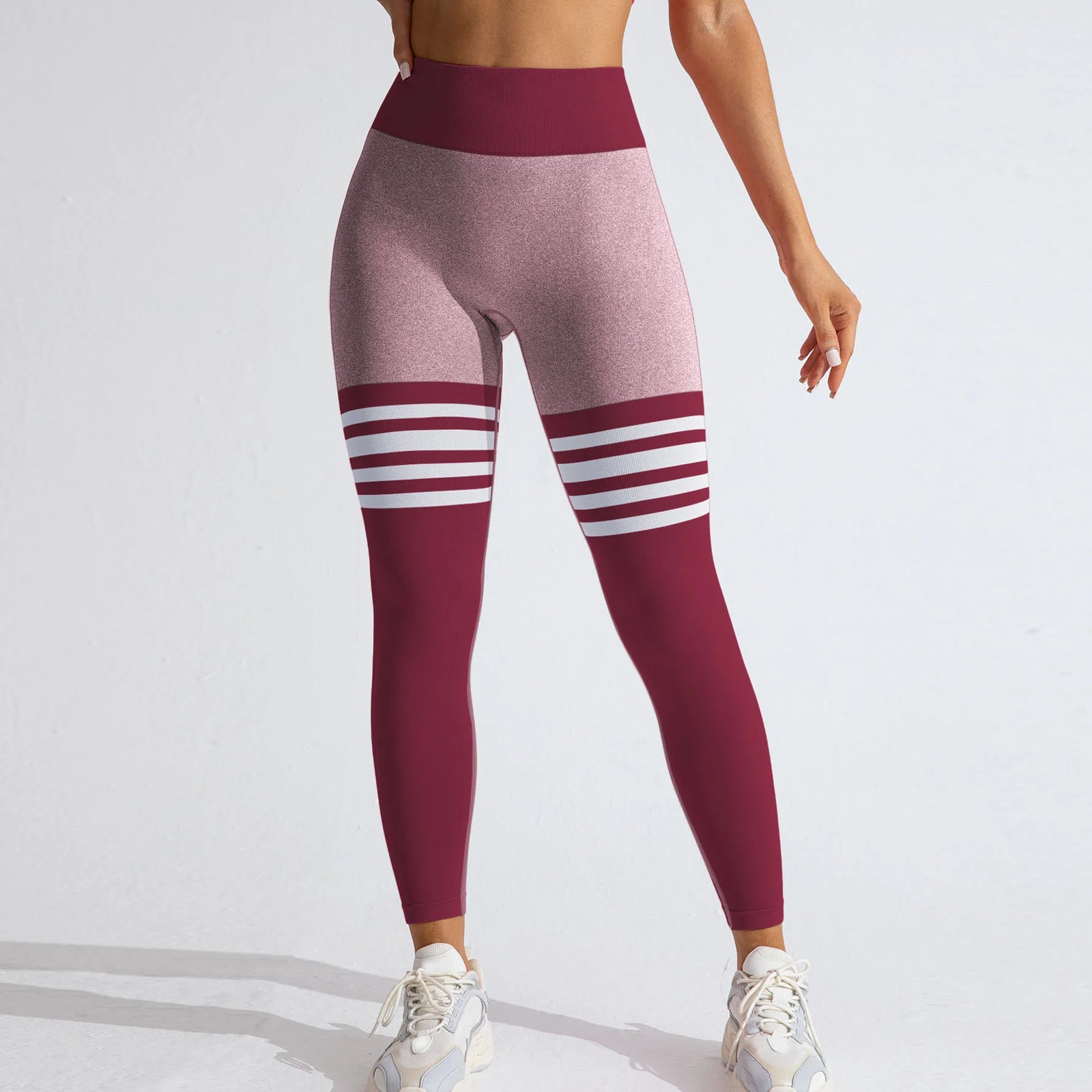 Women's Scrunch Striped Full Length Leggings For Workout Outfits