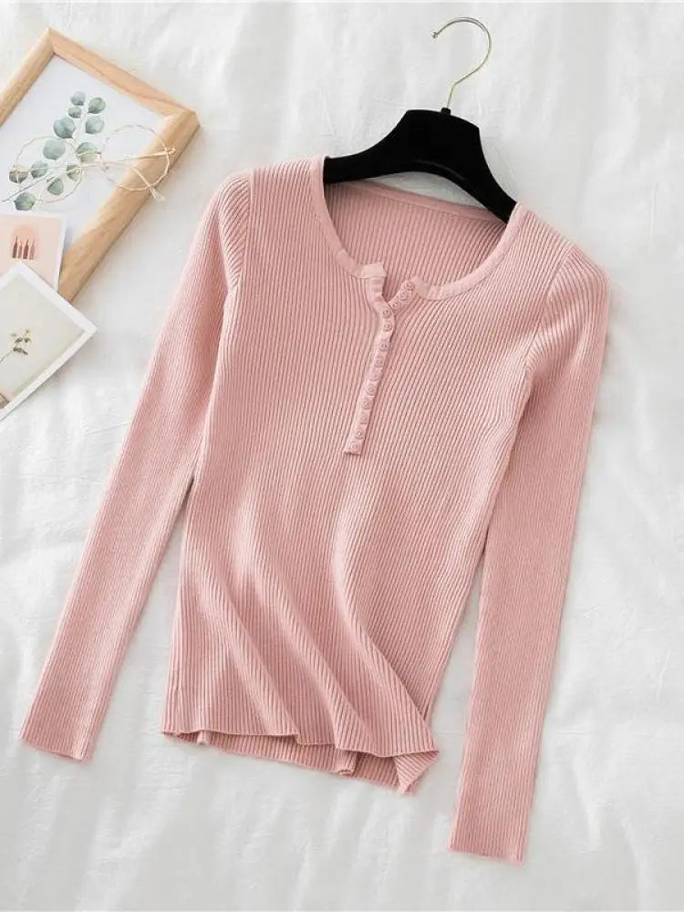 Women's V Neck Short Button Placket Sweater Casual Knit Layer