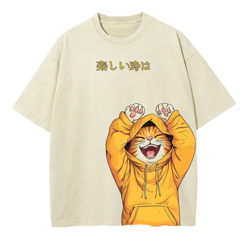 Funny Cat Print Oversized Hip Hop T-Shirt