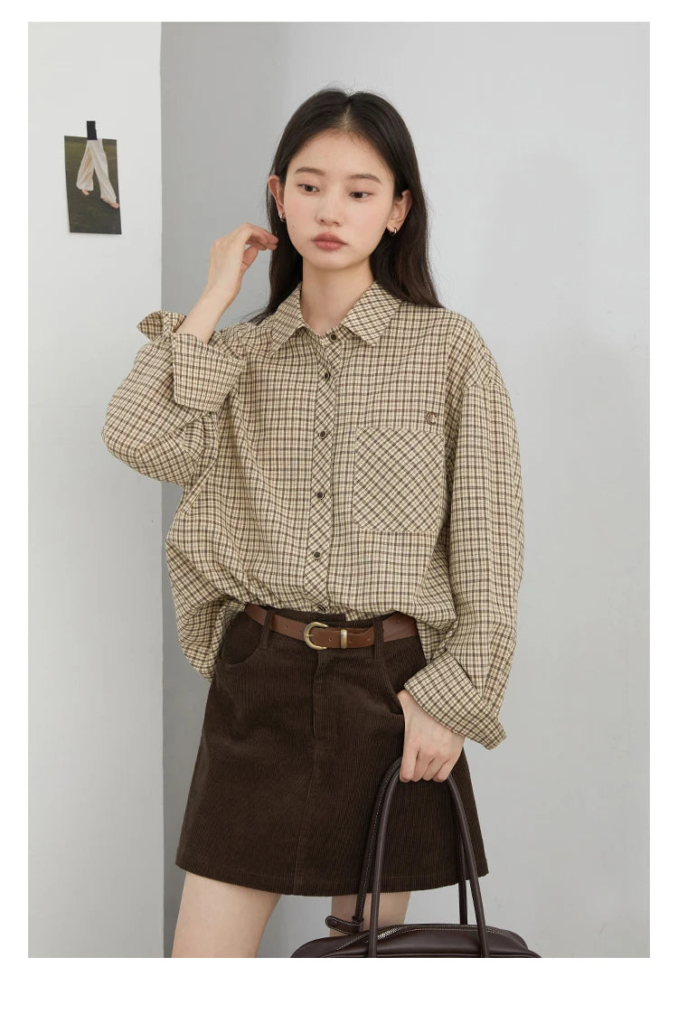 Women's Checked Long Sleeve Shirt with Plain Colour Options