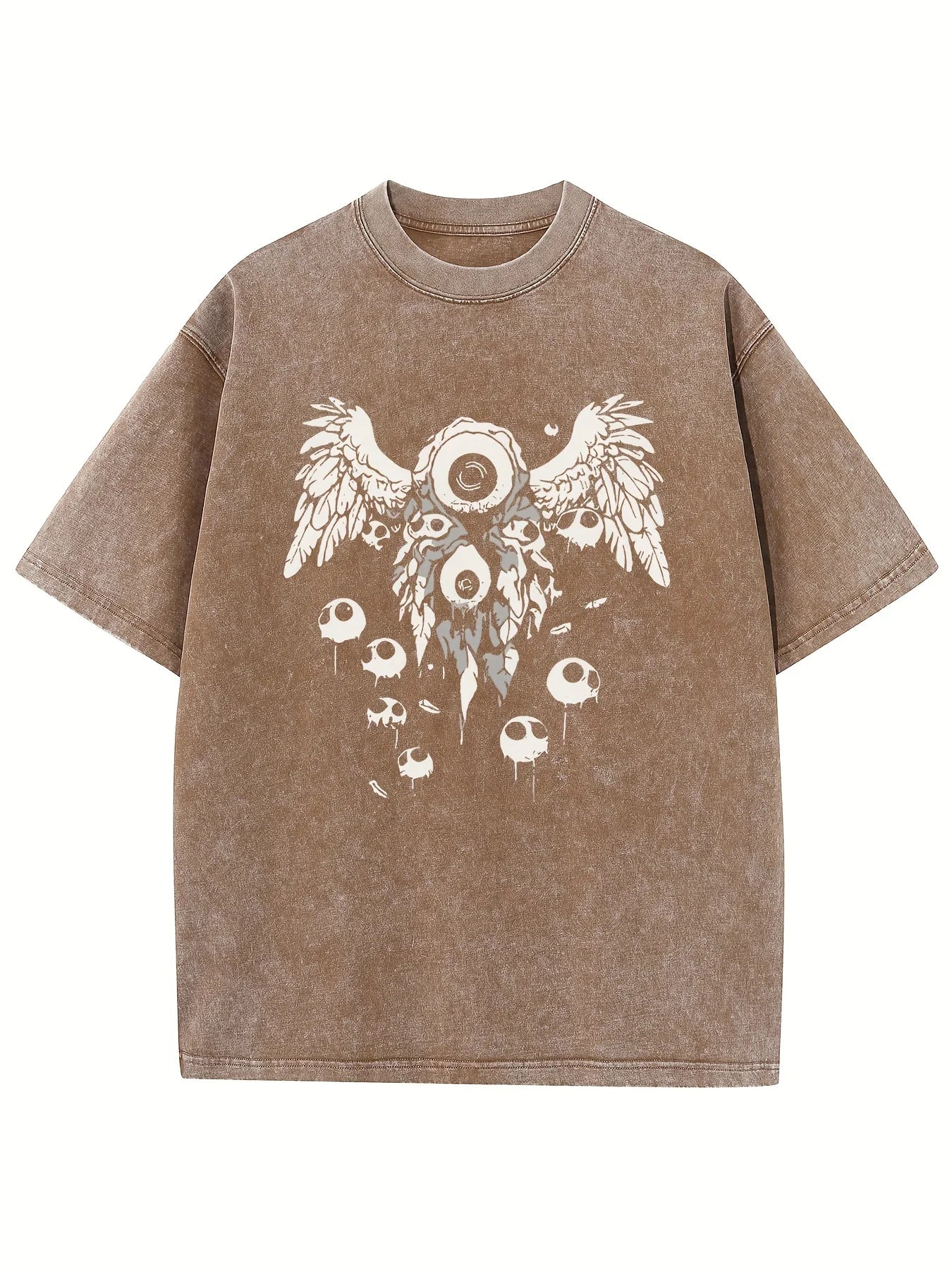 Retro Washed Pattern High-quality Cotton Men's T-shirt - Loose Fit Short Sleeved Round Neck Top