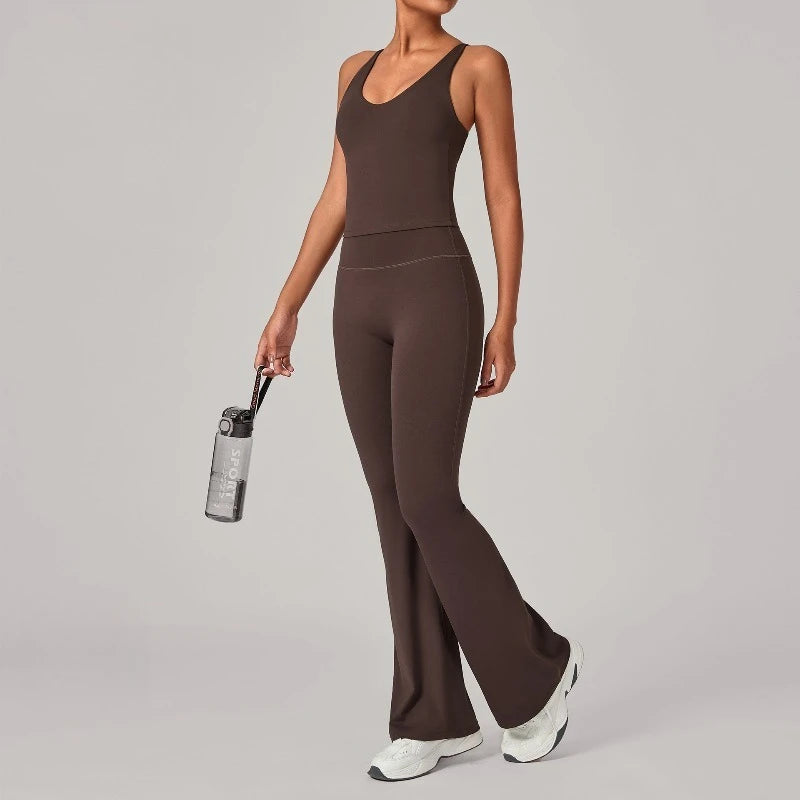 Women's Backless Tank And Flared Pants Yoga Set