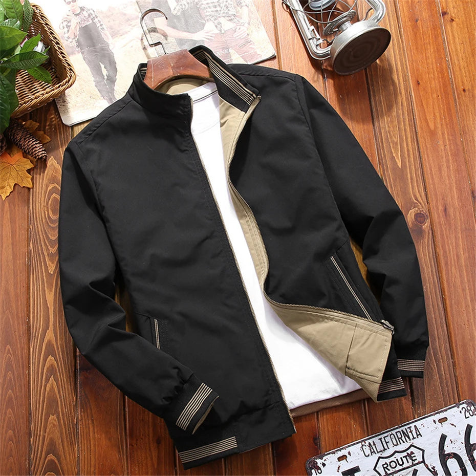 Solid Long Sleeve Casual Front Zip Bomber Style Jacket