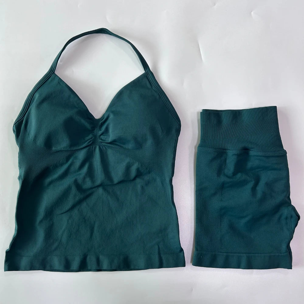 Women's Halter Tank And Shorts Yoga Set For Workout Outfits
