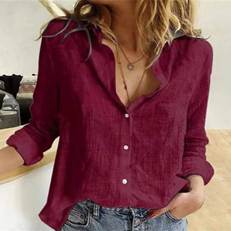Women's V Neck Long Sleeve Button Front Shirt