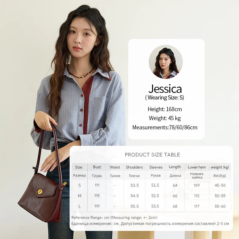 Women's Striped Shirt with Contrast Collar and Buttons