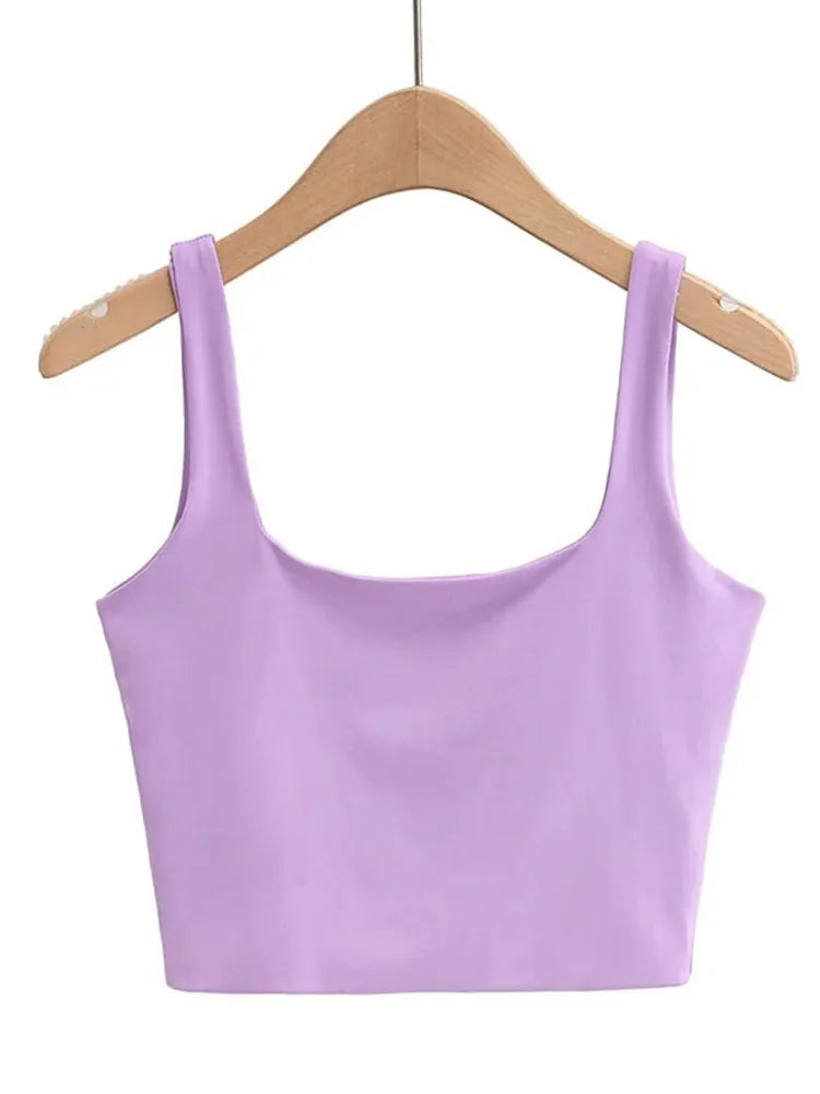 Women's Square Neck Crop Top with Sleeveless Design and Cropped Length