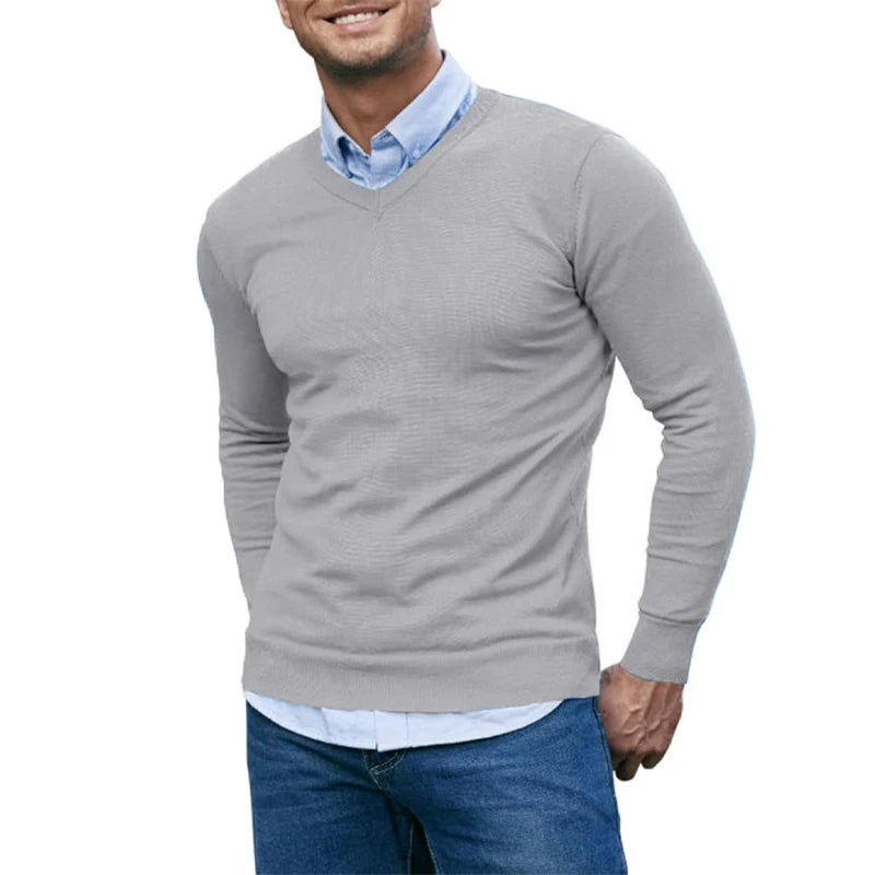 Men's V Neck Long Sleeve Knit Sweater