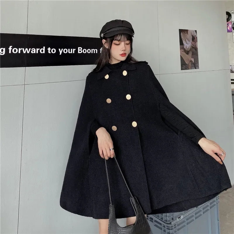 Double Breasted Button Front Cape for Layering over Outfits