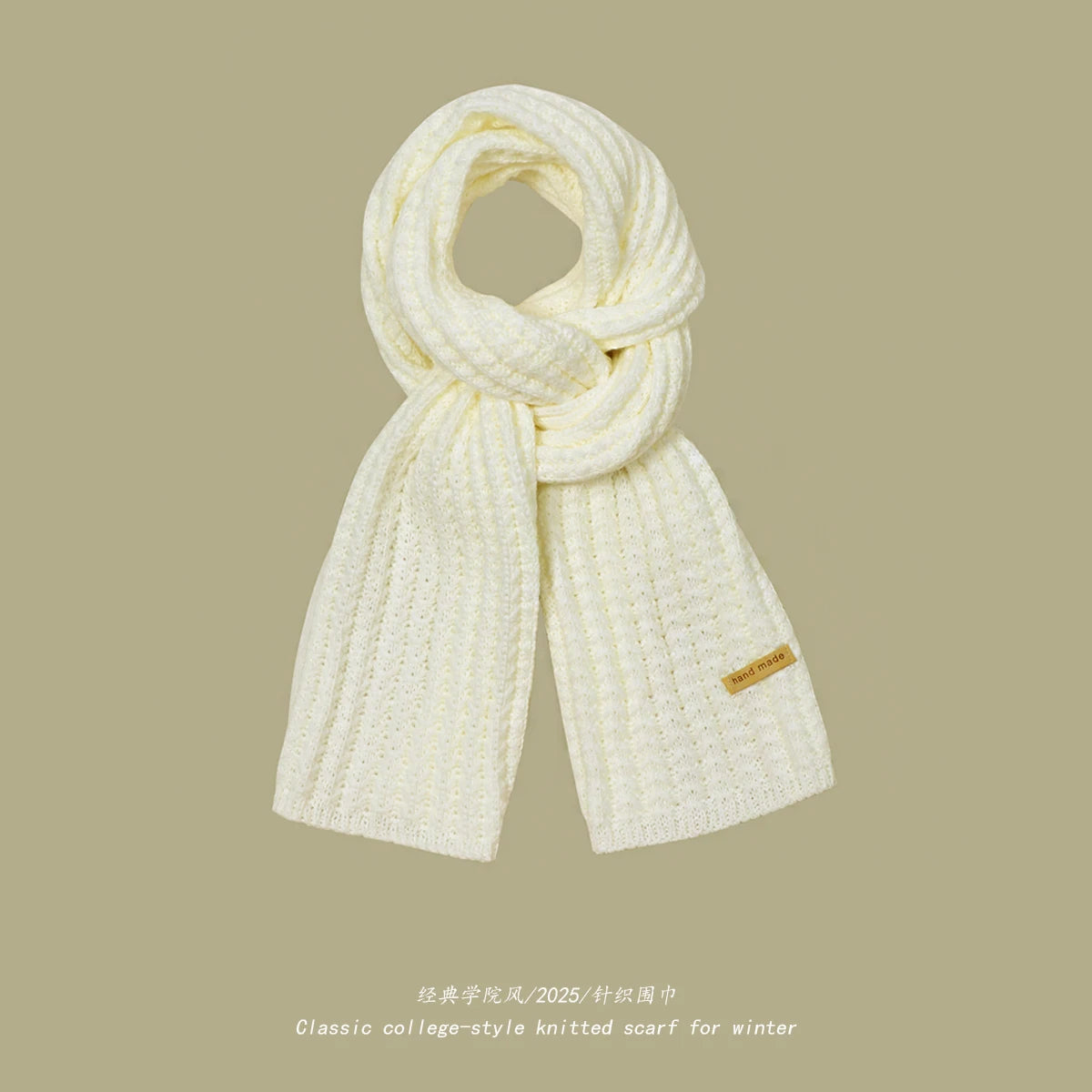 Solid Ribbed Knit Scarf with Long Rectangular Shape